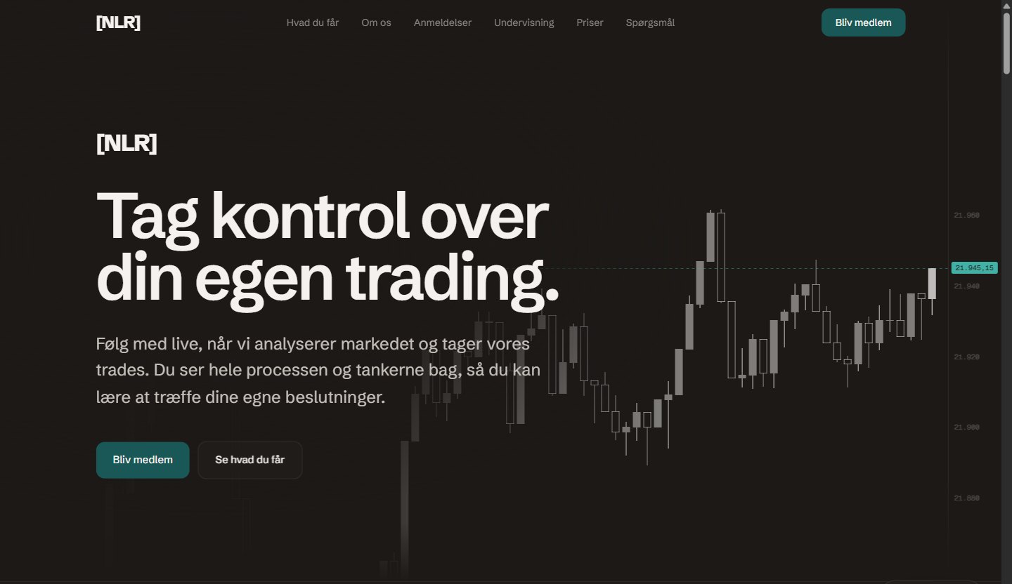 NLR Trading, forsiden på desktop